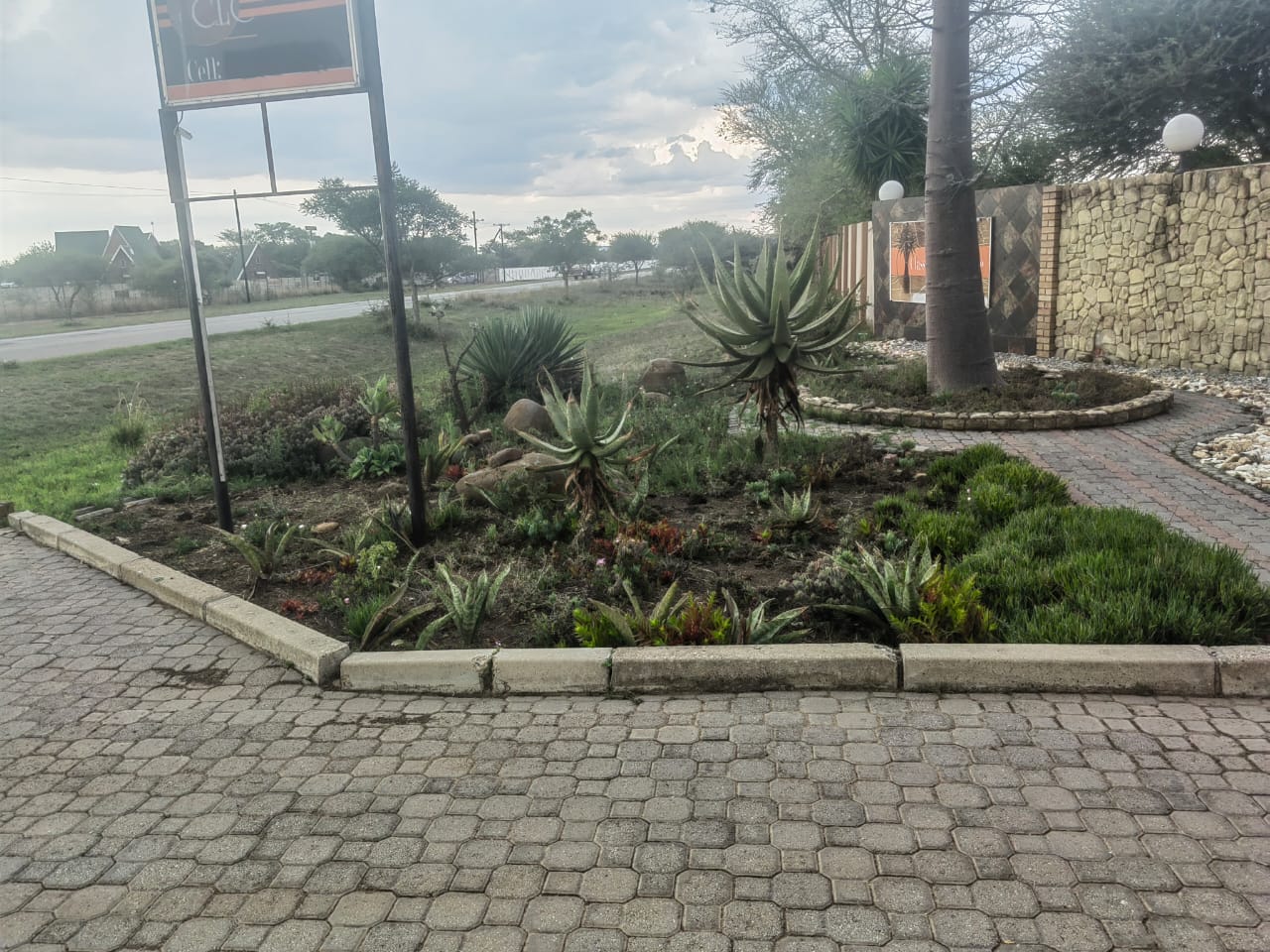 Entrance garden with indigenous aloes and stone walls
